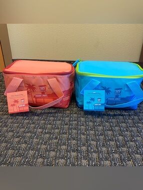 Set of 2 Trader joe's Mini Insulated Bags PEACH & BLUE - LIMITED  EDITION - NEW